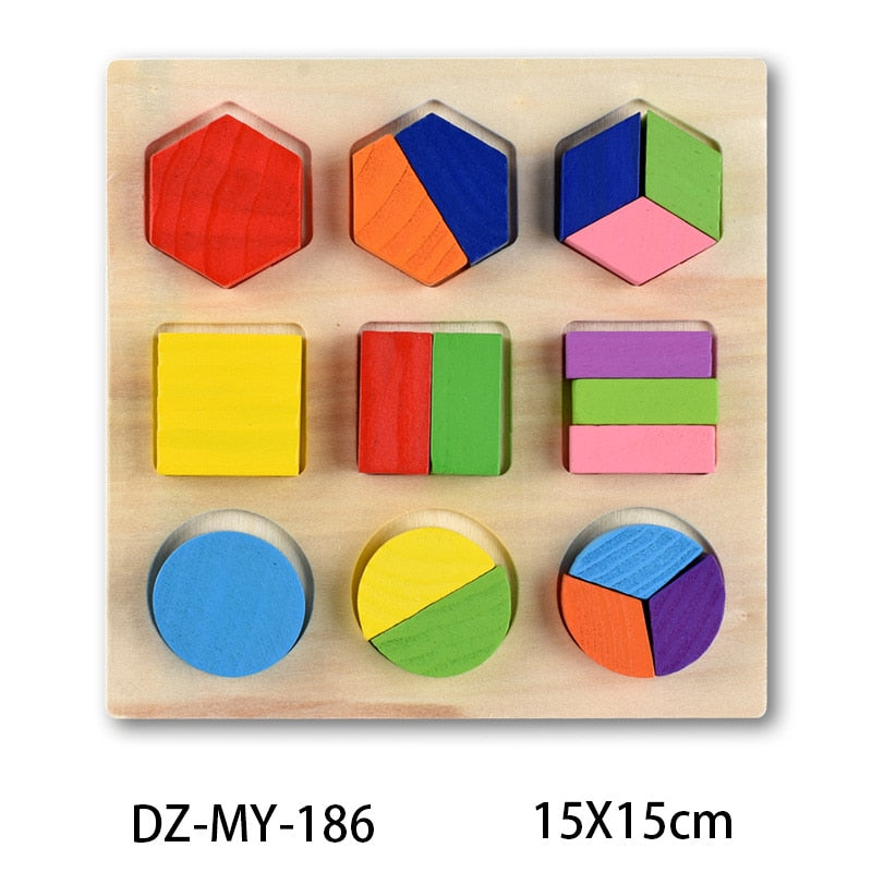 Montessori Wooden Puzzles Hand Grab Boards Toys Tangram