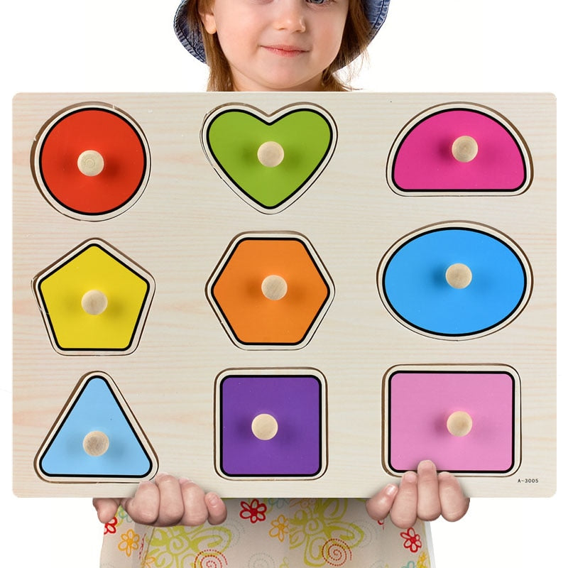 Montessori Wooden Puzzles Hand Grab Boards Toys Tangram