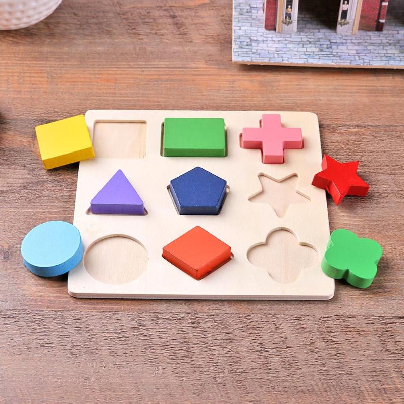 Wooden Geometric Shapes Montessori Puzzle Sorting Math Bricks